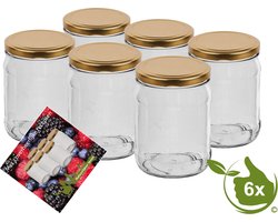 Glazenpotten 500 ml inclusief 3 recepten verpakt per 6 stuks - inmaakpotten gouden deksel 500ml
