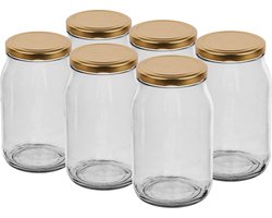 Glazenpotten 900 ml inclusief deksel (goud) verpakt per 6 stuks