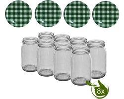 Glazenpotten - glazen pot - inmaak 900 ml met twist-off deksel groen/wit blok design 8 stuks