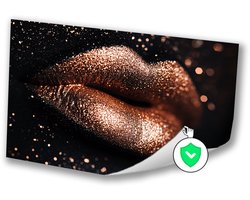 Glinsterende bronzen lippen close-up - Lippen poster - Wanddecoratie gezicht - Luxe - Muurdecoratie kinderkamer - Kantoor accessoires - poster 120x80 cm