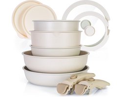 Glissimo Cookware - 15-delige Keramische Pannenset - Afneembare Handgreep - Non-stick - Pannenset -Geschikt voor alle warmtebronnen - PFAS vrij - BPA vrij -Anti Baklaag - Stapelbaar