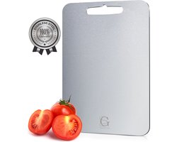 Glissimo Premium Cookware - RVS Snijplank - Dubbelzijdig - Antibacterieel en PFAS-vrij - Krasbestendig - Antislip - Vaatwasserbestendig - Titanium look