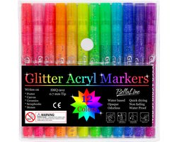 Glitterstiften - BellaLine - 0,7mm tip - Acryl - Marker - Glitter kaarten - Glitter Stiften - Glitterpennen - Speelgoed - Happy Stones - kleuren - Verjaardag Cadeau - Intense kleuren - creatief - kinderspeelgoed - Glitterpennen voor kinderen