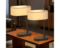 Glitzerlife Beige Stoffen Kap Nachtkastlampen - Tafellamp Landelijk 2-Set - Schemerlampje Slaapkamer met E14 Fitting - Vintage Retro Rustiek voor Slaapkamer Woonkamer Bureau - Exclusief lamp