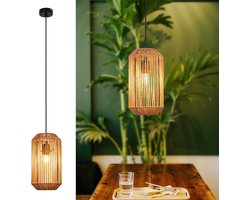 Glitzerlife Boho Rattan Hanglamp Ø16cm - 1-lichts E27 Fitting - Vintage Retro Design - Exclusief Lichtbron - Voor Eetkamer, Slaapkamer, Woonkamer, Hal & Keuken