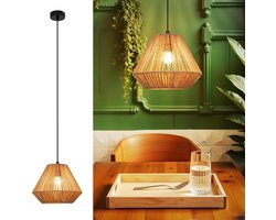Glitzerlife Boho Rattan - Pendellamp Ø25cm - Vintage Retro 1-flammig - E27 Zonder Lamp - Voor Eetkamer, Woonkamer, Slaapkamer