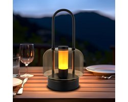 Glitzerlife Draagbaar - Zwart LED Tafellamp - Draadloos & USB-C Oplaadbaar - Dimbaar Kleine Nachtkastlampen - Schemerlampje Slaapkamer Touchbediening met Geheugenfunctie - Metaal Acryl - Voor Binnen Nachtkastje Café