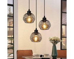 Glitzerlife - Eetkamer Hanglamp - Zwart Metaal Rond 3-lichts E27 Fitting - Vintage Retro Industrieel Design - Voor Keuken, Woonkamer, Studeerkamer, Exclusief Lichtbron, Niet Draaibaar, Niet Waterdicht