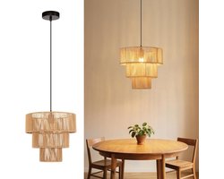 Glitzerlife - Hanglamp - Rattan Boho Design - Ø35cm 1-lichts E27 Fitting - Geschikt voor Eettafel, Woonkamer, Slaapkamer, Keuken, Gang, Bar, Restaurant - Exclusief Lichtbron