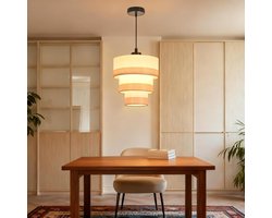 Glitzerlife - Hanglampen - 1-flammig - 1xE27 - Stof kap - Verstelbare hoogte - Ø22cm - Rustiek Vintage - hanglamp eetkamer - hanglamp slaapkamer