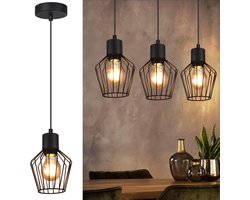 Glitzerlife - Hanglampen - 1xE27 - Retro Industrieel Design - Metaal Materiaal - Hoogte Instelbaar - Ø12cm - Zwart - Hanglamp Eetkamer Keuken Woonkamer - Hanglampen Eetkamer Industrieel Retro
