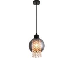 Glitzerlife - Hanglampen - 1xE27 - Vintage design - Hoogte verstelbaar - Kristalrauchgrijs glas - Ø15cm - Zwart ijzer - Max 40W - Hanglampen eetkamer woonkamer slaapkamer verstelbaar