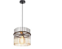 Glitzerlife - Hanglampen - 1xE27 - Vintage retro glazen pendellamp - verstelbare pendel - Ø30cm - zwart - hanglamp eetkamer woonkamer slaapkamer keuken café