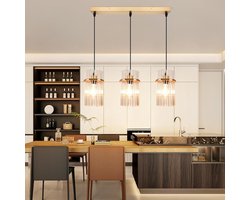 Glitzerlife - Hanglampen - 3-flammig - 3xE27 - Glazen kap - Verstelbare hoogte - Ø150cm - Goud - hanglamp eetkamer - hanglamp woonkamer