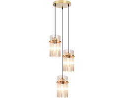 Glitzerlife - Hanglampen - 3-flammig - 3xE27 - Glazen kap - Verstelbare hoogte - Ø25cm - Goud - hanglamp eetkamer - hanglamp woonkamer