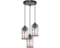 Glitzerlife – Hanglampen – 3-lichts industrieel design dimbare hanglamp – Eettafel hanglamp LED geschikt – zwart metalen armatuur – Ø60cm – woonkamer & keuken verlichting