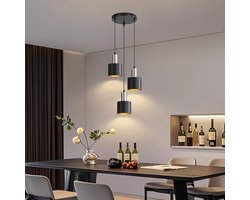 Glitzerlife Hanglampen - 3xE27 - Retro Industrieel - Hoogte verstelbaar - Metaalkap - Ø22cm - Zwart goud interieur - Max25W - eetkamer industrieel keuken woonkamer