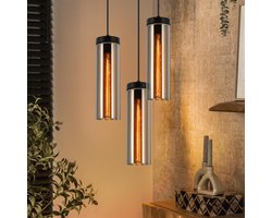 Glitzerlife – Hanglampen – 3xvintage hanglamp verstelbare hoogte – Eettafel hanglamp– glazen kappen E27– rookgrijs metalen armatuur – woonkamer & eetkamer verlichting