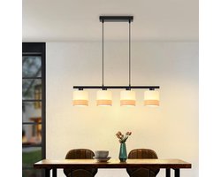 Glitzerlife- Hanglampen - 4-flammig - 4xE27 - Stof kap - Verstelbare hoogte - Ø75cm - Vintage Retro - hanglamp eetkamer - hanglamp woonkamer