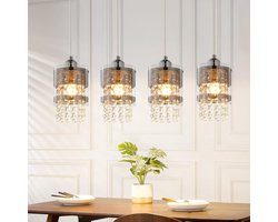 Glitzerlife Hanglampen - 4xE27 - Modern Kristal Design - IJzer Kristal Materiaal - Hoogte Instelbaar - Ø12cm - Wit - Hanglamp Eetkamer Woonkamer Keuken - Hanglampen Eetkamer Verstelbaar Modern