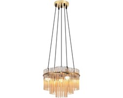Glitzerlife - Hanglampen - 5-flammig - 5xE14 - Glazen kap - Verstelbare hoogte - Ø150cm - Goud - hanglamp eetkamer - hanglamp woonkamer