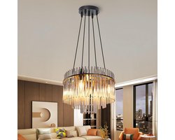 Glitzerlife - Hanglampen - 5-flammig - 5xE14 - Glazen kap - Verstelbare hoogte - Ø40cm - Zwart - hanglamp eetkamer - hanglamp woonkamer