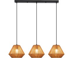 Glitzerlife - Hanglampen - Boho Retro Design - 3xE27 - Hoogte Verstelbaar - Papierseil IJzer - Ø25cm - Zwart Lichte Rood - Hanglamp Eetkamer Woonkamer Slaapkamer