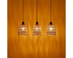 Glitzerlife - Hanglampen - Boho Retro Vintage - 3xE27 - Verstelbare hoogte - Rattan papierkoord ijzer - Ø18cm - 25W - hanglampen eetkamer industrieel - Eetkamer Slaapkamer Woonkamer