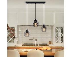 Glitzerlife - Hanglampen - Industriële Retro Stijl - 3xE14 - Verstelbare Hoogte - IJzer Materiaal - Ø43cm - Zwart - Hanglamp Eetkamer Woonkamer Keuken