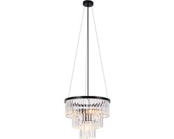 Glitzerlife - Hanglampen - Modern kristallen design - Verstelbare hoogte - E27 - Ø40cm - Zwart - Hanglampen eetkamer woonkamer keuken