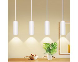 Glitzerlife - Hanglampen - Modern Minimalistisch - 4xGU10 - hoogteverstelbaar - Hout en Metaal - Ø60cm - Wit en Houtkleurig- geschikt voor woonkamer keuken café