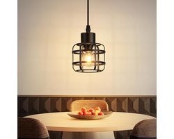 Glitzerlife - Hanglampen - Retro Industriële Stijl - 1xE14 - Hoogte Verstelbaar - IJzer Materiaal - Ø10cm - Zwart LED - Hanglamp Eetkamer Woonkamer Retro