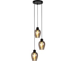 Glitzerlife - Hanglampen - Retro-Industriële stijl - 3xE27 - rookgrijs glaskap - mat zwart metaal - hoogte verstelbaar - Ø22cm - Eetkamer Slaapkamer Woonkamer - Eetkamer Industrieel