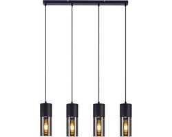 Glitzerlife - Hanglampen - Retro Industriële Stijl - 4xE27 - Hoogteverstelbaar - IJzer en Glas - Ø70cm - Zwart - Hanglampen Eetkamer Industrieel - Geschikt voor Keuken Café Bar