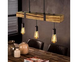 Glitzerlife - Hanglampen - Retro Vintage - 3xE27 - In hoogte verstelbaar - Dennenhout en metaal - Ø61cm - Zwart - Verstelbare hanglampen voor de eetkamer - Woonkamer, restaurant, bar, rustiek