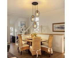 Glitzerlife - Hanglampen - vintage industrieel design - 3xE27 - hoogte verstelbaar - metalen hanglamp met houtaccent - Ø24cm - zwart - hanglampen eetkamer slaapkamer