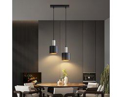 Glitzerlife - Hanglampen - Vintage industriële hanglamp - 2xE27 - hoogte verstelbaar - metalen cilinderkappen - zwart met gouden binnenzijde - Ø28cm - hanglampen eetkamer keuken woonkamer