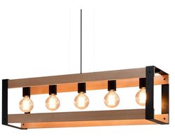 Glitzerlife - Hanglampen - Vintage Industriële Stijl - 5xE27 - Höhenverstelbaar - LED - Hout en Metaal - Ø175cm - Zwart - Hanglampen Eetkamer Woonkamer Indoor