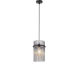 Glitzerlife - Hanglampen - vintage luxe design - 1xE27 - hoogte verstelbaar - glazen hanglamp met metalen frame - Ø10cm - zwart - hanglampen eetkamer slaapkamer