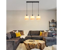 Glitzerlife - Hanglampen - Vintage Retro - 3xE27 - Höhenverstellbar - Stoff en Metaal - Ø14cm - Wit - Hanglamp voor Eetkamer Woonkamer Küche