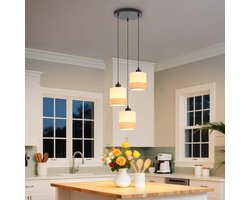 Glitzerlife - Hanglampen - Vintage Retro - 3xE27 - In hoogte verstelbaar - Stof en metaal - Ø14 cm - Wit - Hanglamp voor eetkamer, woonkamer en keuken