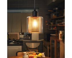 Glitzerlife Hanglampen - vintage retro design - 1xE14 - met stekker en schakelaar - glazen hanglamp met metalen kap - Ø13cm - goud - hanglampen woonkamer slaapkamer