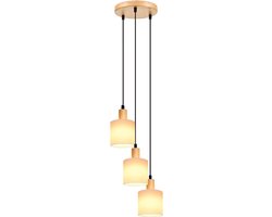 Glitzerlife - Hanglampen - Vintage Retro design - 3xE14 - verstelbare hoogte tot 150cm - hout stof materiaal - Ø20cm - wit - hanglamp eetkamer woonkamer keuken restaurant kantoor