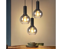 Glitzerlife - Hanglampen - Vintage stijl - 3xE27 - Hoogte verstelbaar - Rookglas metaal - Ø22cm - Smoky grijs - Eetkamer Verstelbaar - Woonkamer Slaapkamer Keuken