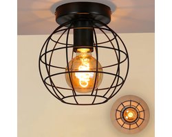 Glitzerlife Industrieel Vintage - Plafondlamp - Zwart Metalen Industrieel Design - 1-lichts E27 Fitting - max. 40W - Exclusief lichtbron - Voor Hal, Slaapkamer, Keuken, Woonkamer, Eetkamer
