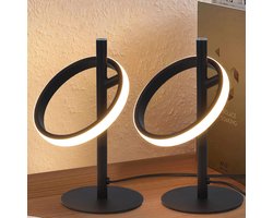 Glitzerlife - LED Tafellamp Tafellampen 2 Stuks Nachtlampje - Touch dimbaar - Draaibare LED ringen - Warm wit 3000K - Modern design aluminium ijzer - Ø23 cm - Zwart