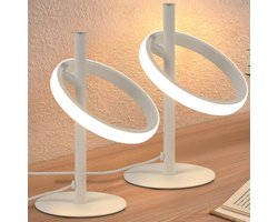 Glitzerlife - LED Tafellamp Tafellampen 2 Stuks Nachtlampje - Touch dimbaar - Draaibare LED ringen - Warm wit 3000K - Modern design aluminium ijzer - Ø23 cm - Wit