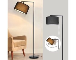 Glitzerlife Modern Booglamp Design - Zwart Vloerlamp - E27 Fitting Staande Lamp - Met voetschakelaar Zonder lichtbron Max. 40W - Stoffen kap 166cm Woonkamer Leeslamp Bedlamp