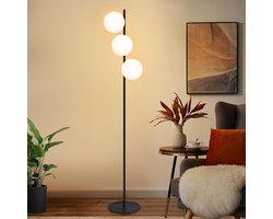 Glitzerlife - Moderne Industriële Vloerlamp - Zwart Staande Lamp - 3 Lichtbronnen - Vintage Design - E27 Voetlamp - Retro Vloerlamp - Metaal en Glas - Voor Woonkamer en Slaapkamer -150cm