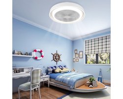 Glitzerlife Plafond ventilator met verlichting – LED Plafondlamp met Ventilator – Stille plafondventilator Afstandsbediening & Timer – Modern Design – Blauw – 5 Vleugels – Voor Slaapkamer, Woonkamer & Eetkamer